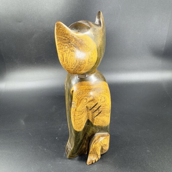 Vintage Hand Carved Wood Kitty Cat Sculpture Figurine Hand Made Decor Cat VTG - Picture 10 of 14